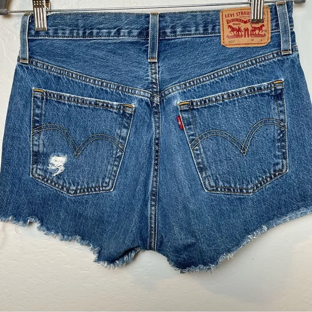 Levi’s 501 Denim Cutoff Shorts 28 Blue Distressed Boho Grunge Button Fly